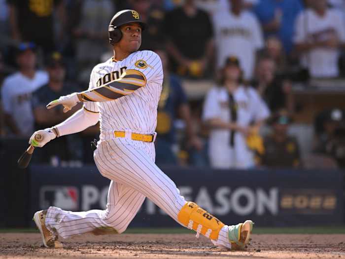 Juan Soto swinging during Game 2 of the NLCS.